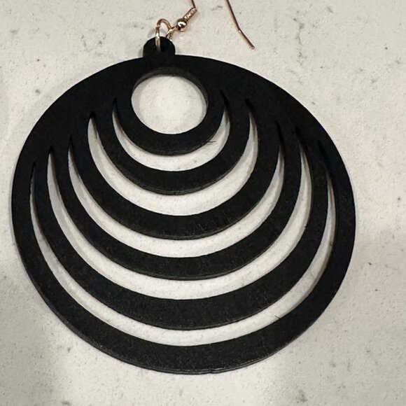 Black Circular Layered Earrings 3 inch - Picture 1 of 3